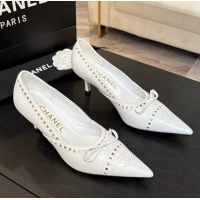 Unique Style Chanel CC Logo Bow White Leather Pumps 65MM 6051209