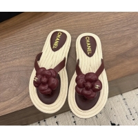 Lowest Cost Chanel Leather Camellia Flower Terry Cloth Espadrille Slip Flops Thong Sandals Shoes Red 6051303