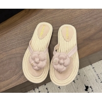 Lowest Price Chanel Leather Camellia Flower Terry Cloth Espadrille Slip Flops Thong Sandals Shoes Pink 6051303