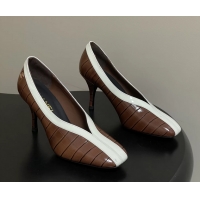 Low Cost Chanel Spring Summer 2026 Pumps Brown White Crocodile Embossed Calfskin Leather 85MM 6051319