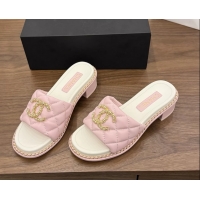 Most Popular Chanel Pearl Chain CC logo Heeled Slides Sandals Pink Quilted Leather 6051320
