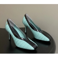 Reasonable Price Chanel Spring Summer 2026 Pumps Light Blue Black Crocodile Embossed Calfskin Leather 85MM 6051321