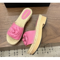 Best Price Chanel Light Pink Camellia Flower Leather Espadrille Platform Slides Sandals 6051321