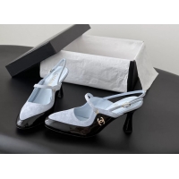 Luxury Chanel CC Logo Black Patent Leather and Light Blue Calfskin High Heeled Mules 6051404
