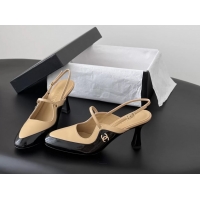 Good Quality Chanel CC Logo Black Patent Leather and Beige Calfskin High Heeled Mules 6051404