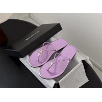 Top Quality Chanel CC Logo Purple Leather Thong Flats Sandals 6051405