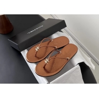 Super Quality Chanel CC Logo Brown Leather Thong Flats Sandals 6051405