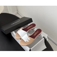 Low Price Chanel CC Logo White Black Calf Leather Flats Slides Sandals 6051502