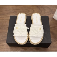 Best Price Chanel CC Crochet Flat Slides Sandals with Chain White 6051603