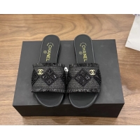Best Product Chanel CC Crochet Flat Slides Sandals Black 6051603