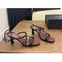Shop Duplicate Chanel Black Leather Knot Detail Heeled Sandals 70MM 6051604