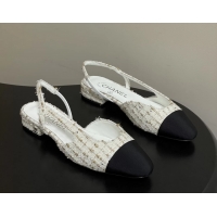 Cheap Price Chanel White Tweed Slingback Flats 6051605