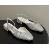 Buy Cheapest Chanel Gray Tweed Slingback Flats 6051606