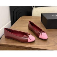 Lowest Cost Chanel CC Logo Bowknot Red Calfskin Leather Ballet Flats 6051607