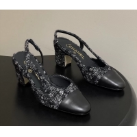 Fashion Luxury Chanel Black Tweed Slingback Pumps 6051608