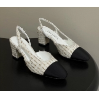 Stylish Chanel White Tweed Slingback Pumps 6051608