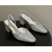 Comfortable Chanel Gray Tweed High Heeled Slingback Pumps 6051608