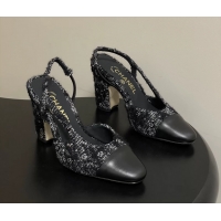 Low Price Chanel Black Tweed High Heeled Slingback Pumps 6051610