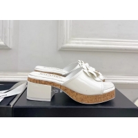 Hot Style Chanel White Leather Camellia Flower Platform Slides Sandals 55MM 6051611
