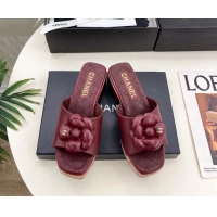 Duplicate Chanel Red Leather Camellia Flower Platform Slides Sandals 55MM 6051611