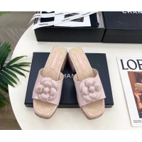 Stylish Chanel Pink Leather Camellia Flower Platform Slides Sandals 55MM 6051611
