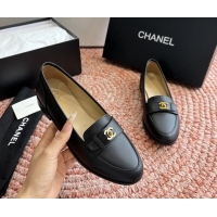 Unique Ladies Chanel Vintage CC Turnlock Logo Black Leather Loafers 6051612