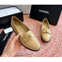 Sophisticated Chanel Vintage CC Turnlock Logo Beige Leather Loafers 6051612