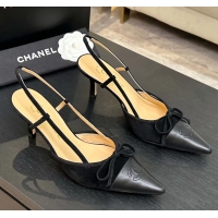 Best Product Chanel CC Logo Bowknot Black Suede Leather Slingback Pumps 6051702