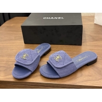 Discount Fashion Chanel CC Logo Puprle Fabric Flats Slides Sandals 6051704