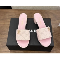 Youthful Chanel CC Logo Pink Fabric Heeled Slides Sandals 6051705