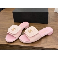 Discount Chanel CC Logo Pink Fabric Flats Slides Sandals 6051705