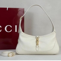 Luxury Cheap Gucci Jackie Slim small shoulder bag in Glossy Grainy Leather 863137 White 2026