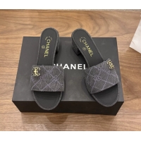 Leisure Chanel CC Logo Black Fabric Heeled Slides Sandals 6051801