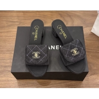 Trendy Design Chanel CC Logo Black Fabric Heeled Slides Sandals 6051801