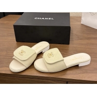 Famous Chanel CC Logo Beige Fabric Flats Slides Sandals 6051801