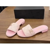 Good Quality Chanel CC Logo Pink Fabric Flats Slides Sandals 6051801