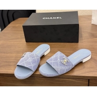 Duplicate Chanel CC Logo Light Purple Fabric Flats Slides Sandals 6051801