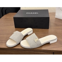 Good Looking Chanel CC Logo Gray Fabric Flats Slides Sandals 6051801