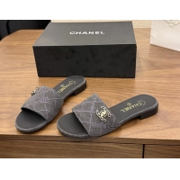 Stylish Chanel CC Logo Black Fabric Flats Slides Sandals 6051801