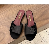 Grade Quality Chanel CC Logo Black Suede Leather Flat Slides Sandals 6051806