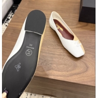 Chic Chanel CC Logo Beige White Leather Ballet Flats 6051807