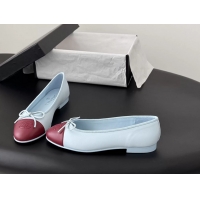 Best Product Chanel CC Logo Bowknot Light Blue Calf Leather Ballet Flats 6051808