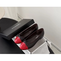 Unique Discount Chanel CC Logo Bowknot Burgundy Leather Ballet Flats 6051808