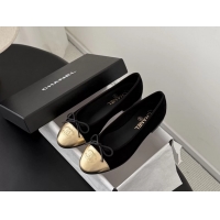 Lower Price Chanel CC Logo Bowknot Black Suede Leather Ballet Flats 6051808