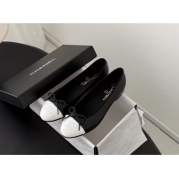 Durable Chanel CC Logo Bowknot Black Leather Ballet Flats 6051808