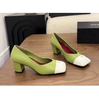 Big Discount Chanel CC Green Calfskin Leather Pumps 65MM 6051908