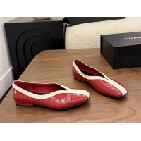 Duplicate Chanel Red Crocodile Embossed Calfskin Leather Flat Shoes 6051910