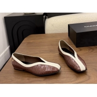 Fashion Chanel Brown Crocodile Embossed Calfskin Leather Flat Shoes 6052001
