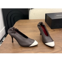 Fashion Chanel Dark Brown White Calfskin Leather Pumps Shoes 6052002