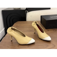 Generous Chanel Beige White Calfskin Leather Pumps Shoes 6052002